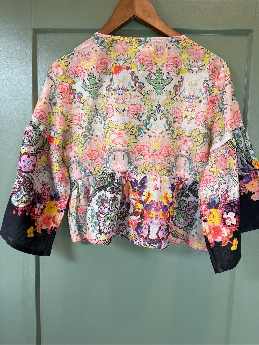 NATURAL LIFE Floral V-Neck Crop Top in Pink, Yellow, Green, Purple, Black - Picture 6 of 8